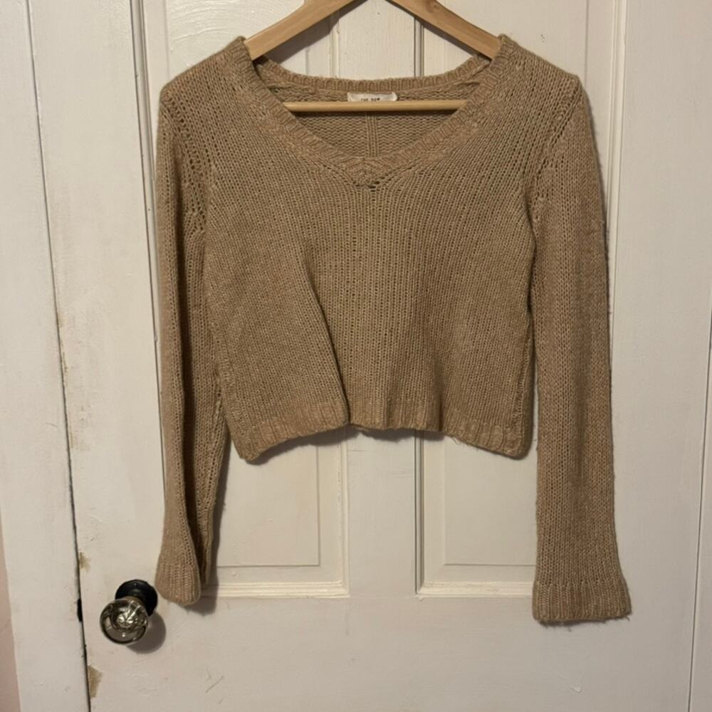 The Row Cashmere Blend Cropped Sweater Tan Beige Knit V-Neck XS